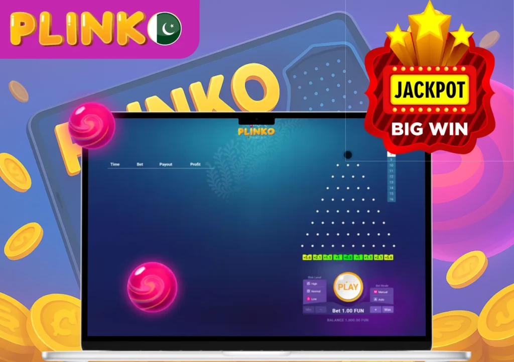 Plinko jackpot game interface with big win animation on Pakistan